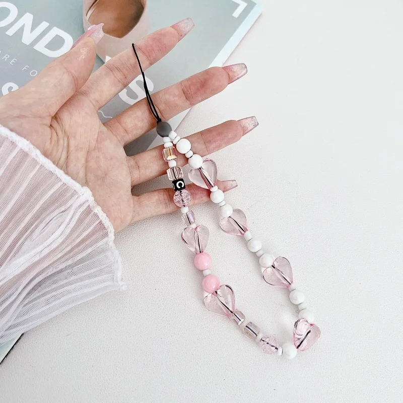Rabbit silicone phone chain beaded cool pink love phone strap purple bear phone case pendant