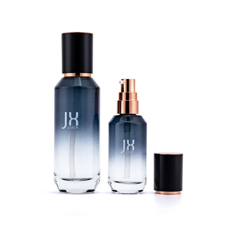 Wholesale high quality black gradient 50g 40ml 100ml 120ml shampoo serum skincare cosmetic glass dropper bottle jar set