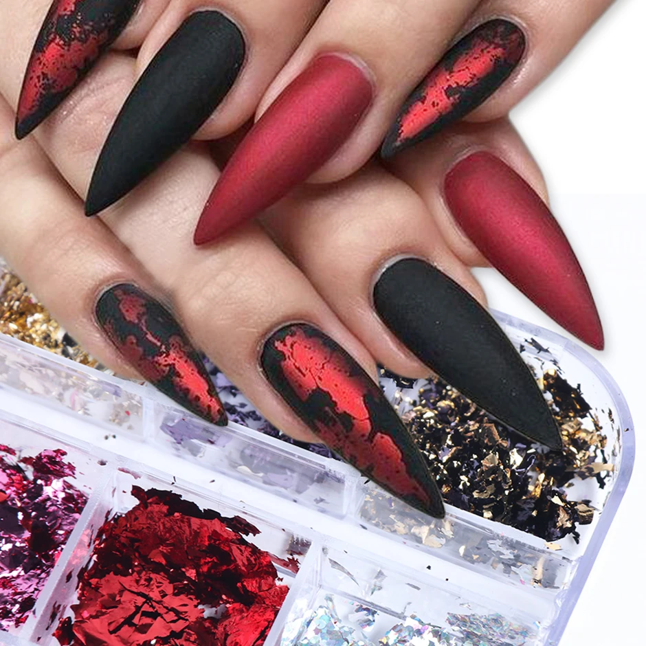 12 Grid Nail Sequins Paillette Aluminum Irregular Flakes Gold Foil Pigment Nail Art Decoration Mirror Glitter Foils Paper