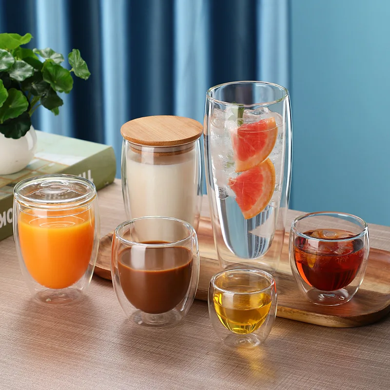 eco-friendly insulated reusable coffee glass mug double wall mug clear mug glass