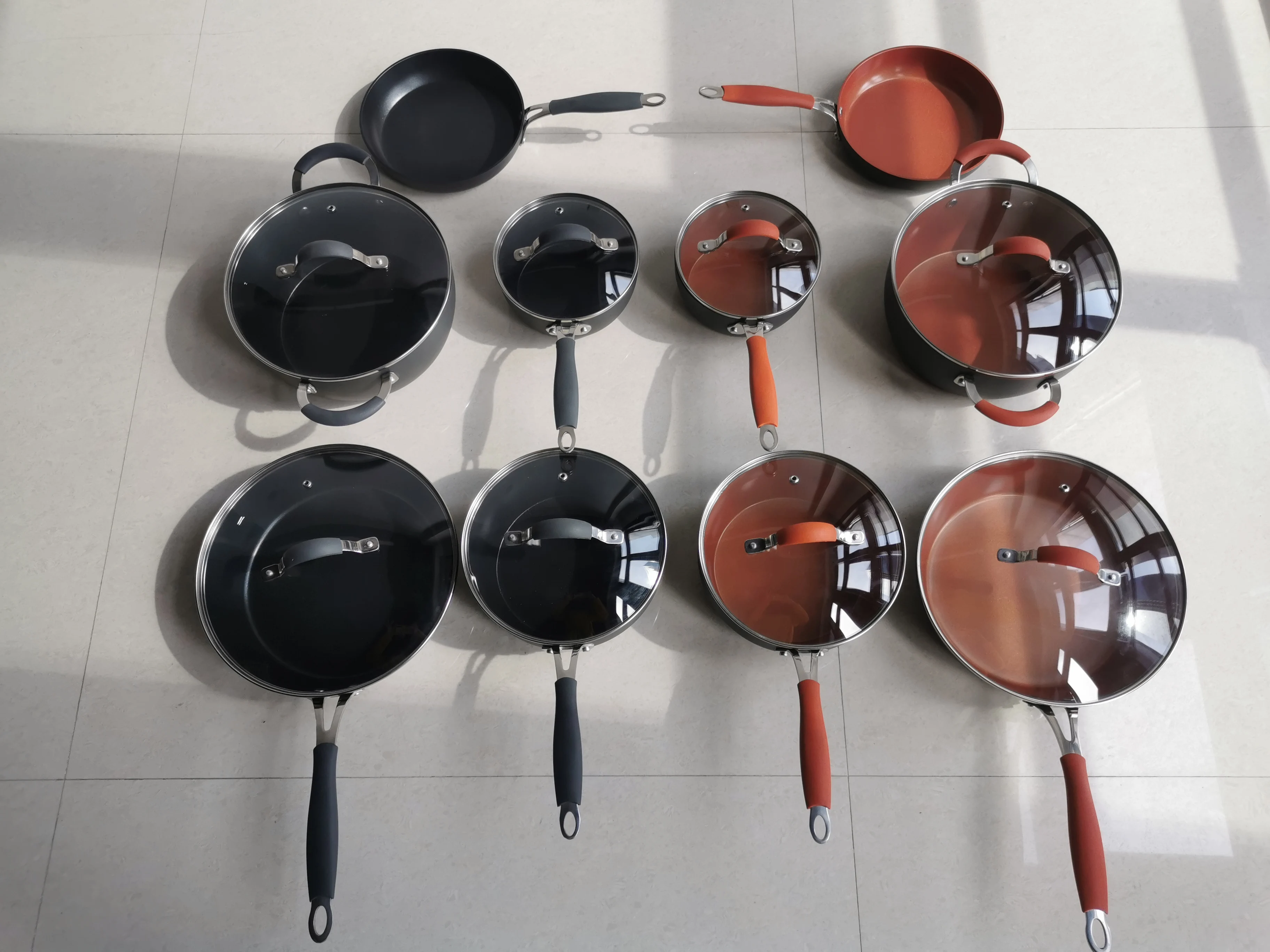 Pressed Ceramic 8pcs Hard Anodizing Copper Aluminum Cookware Set Non Stick Cooking Pots