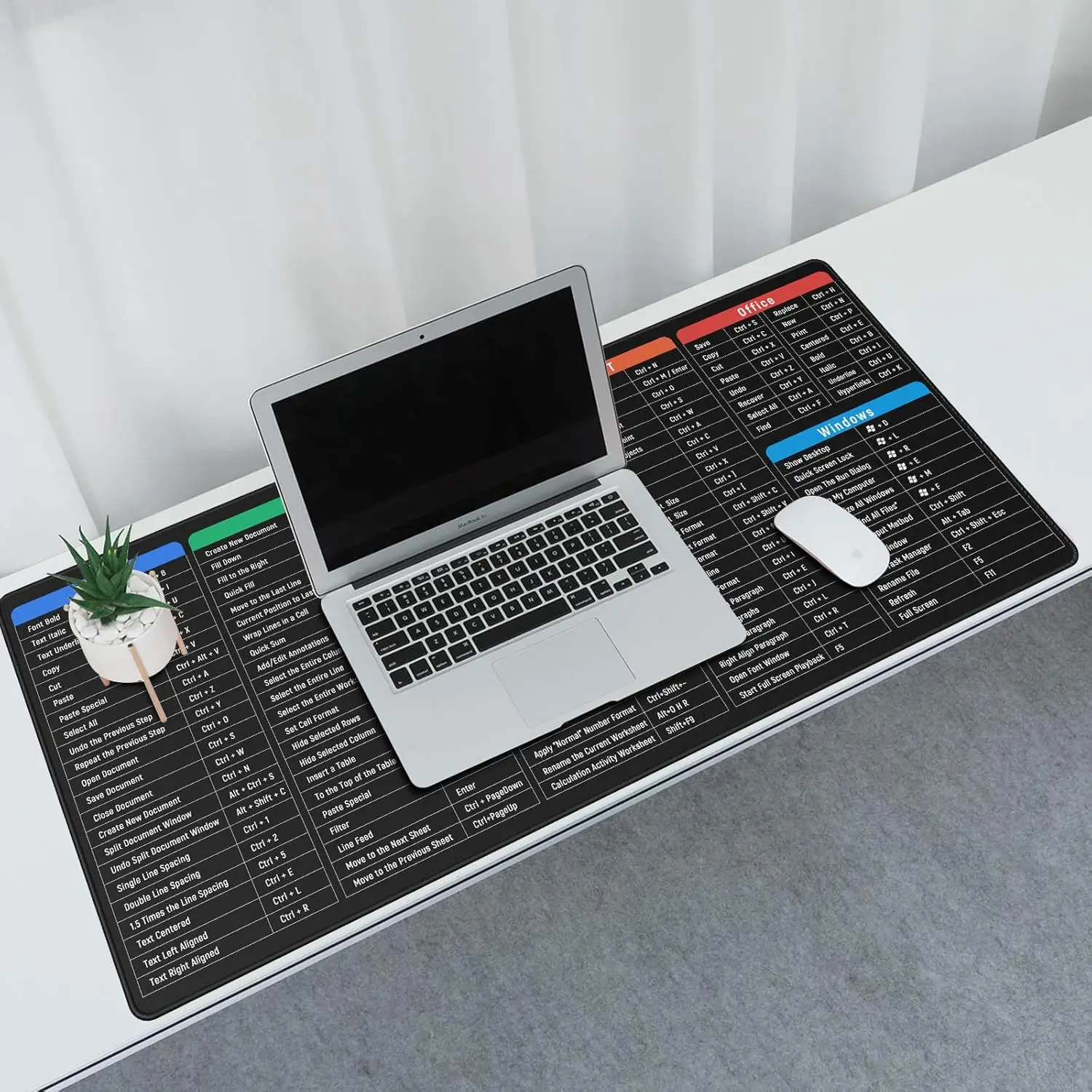 Keyboard Excel Shortcuts Mouse Mat Large 900x400mm Thick Extended Desk Pad Soft Computer Mice Mat for Macbook PC Laptop Office