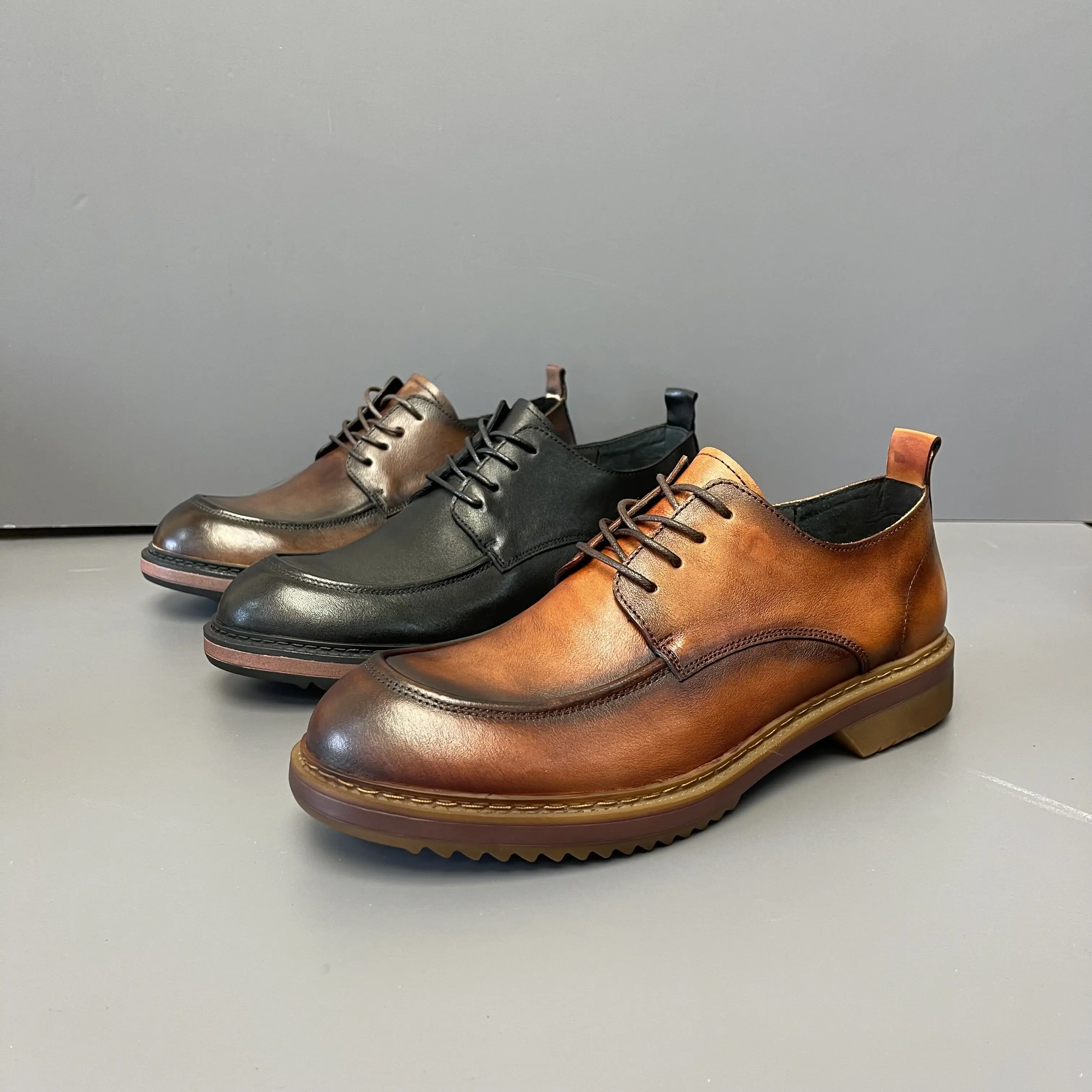 China Wholesale New Italian Stylish Dress Shoes Oxfords Lace-Up Height Increasing Autumn Leather Men Dress Shoes