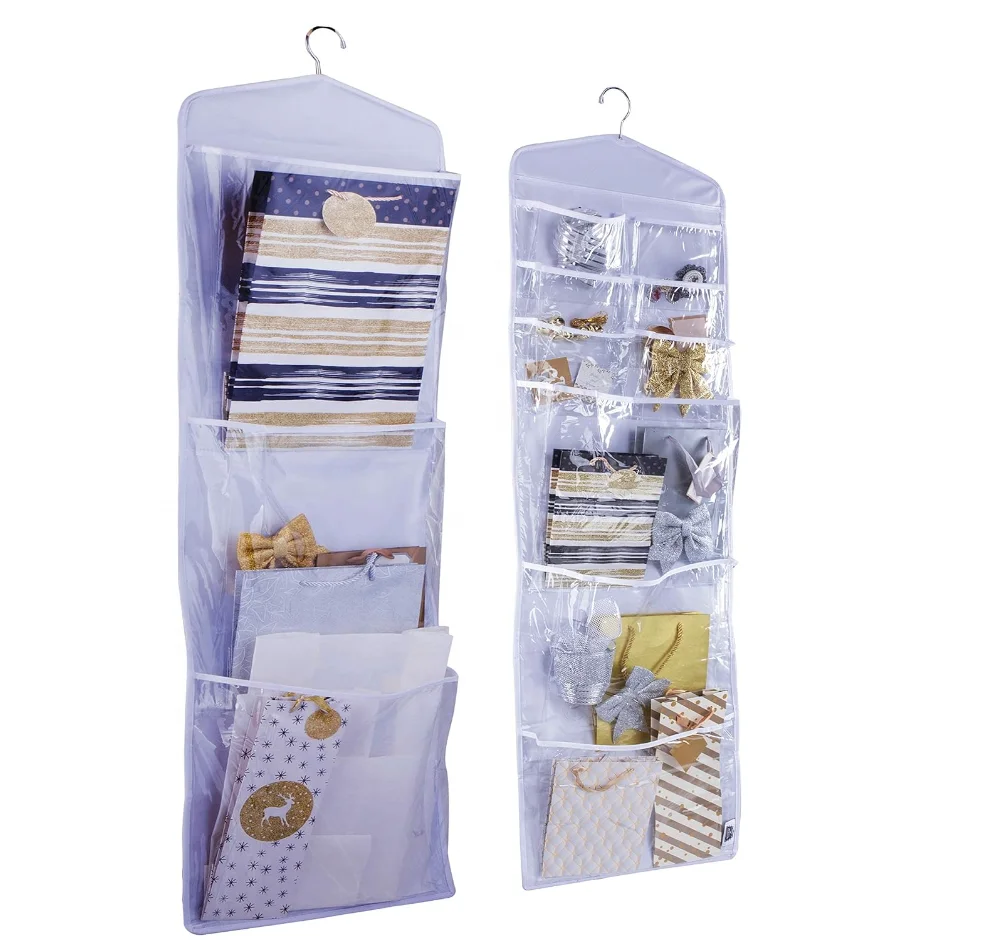 Double-Sided Hanging Gift Wrap Organizer Storage Pockets Supplier Hanging Gift Bag With Multiple Pockets