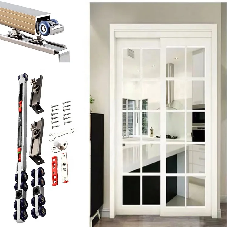 Soft closing heavy duty wardrobe wooden sliding glass door damper hardware hanging bearing roller wheel system mechanism rail