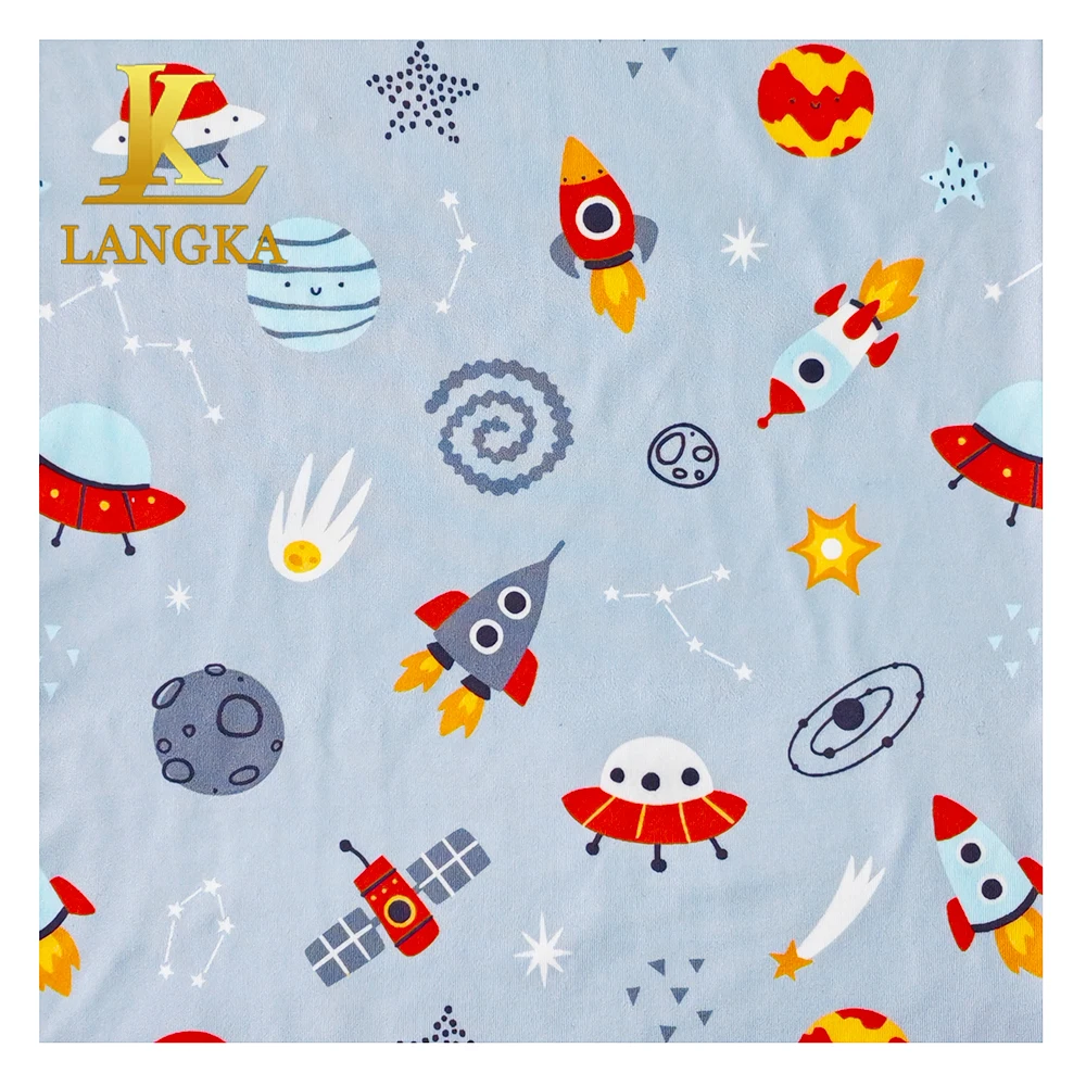 Langka Wholesale 140GSM Printed 90% Polyester 10% Spandex Stretch Single Jersey Knit Milk Silk Fiber Fabric
