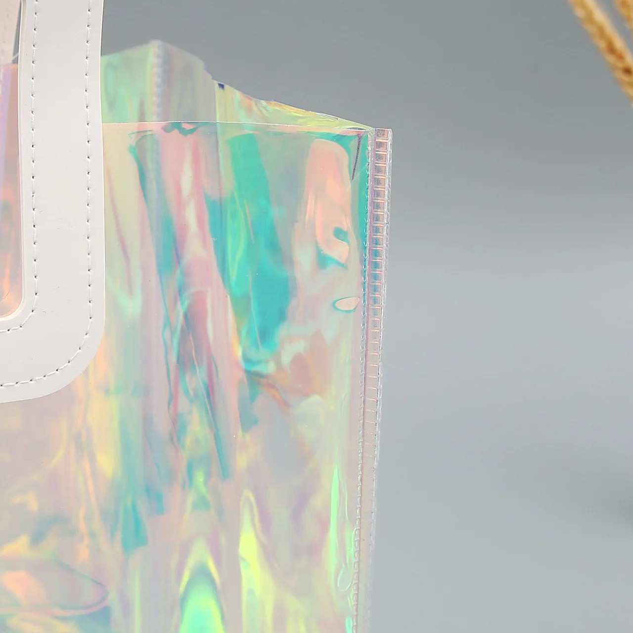 Custom Logo Stylish Iridescent PVC Tote Bag Laser Jelly Grocery Bag Transparent Holographic Shopping Bag