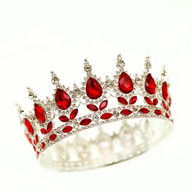 High quality bridal round Large crown for girl baroque wedding Tiaras Vintage European colorful crystal queen bouquet decoration