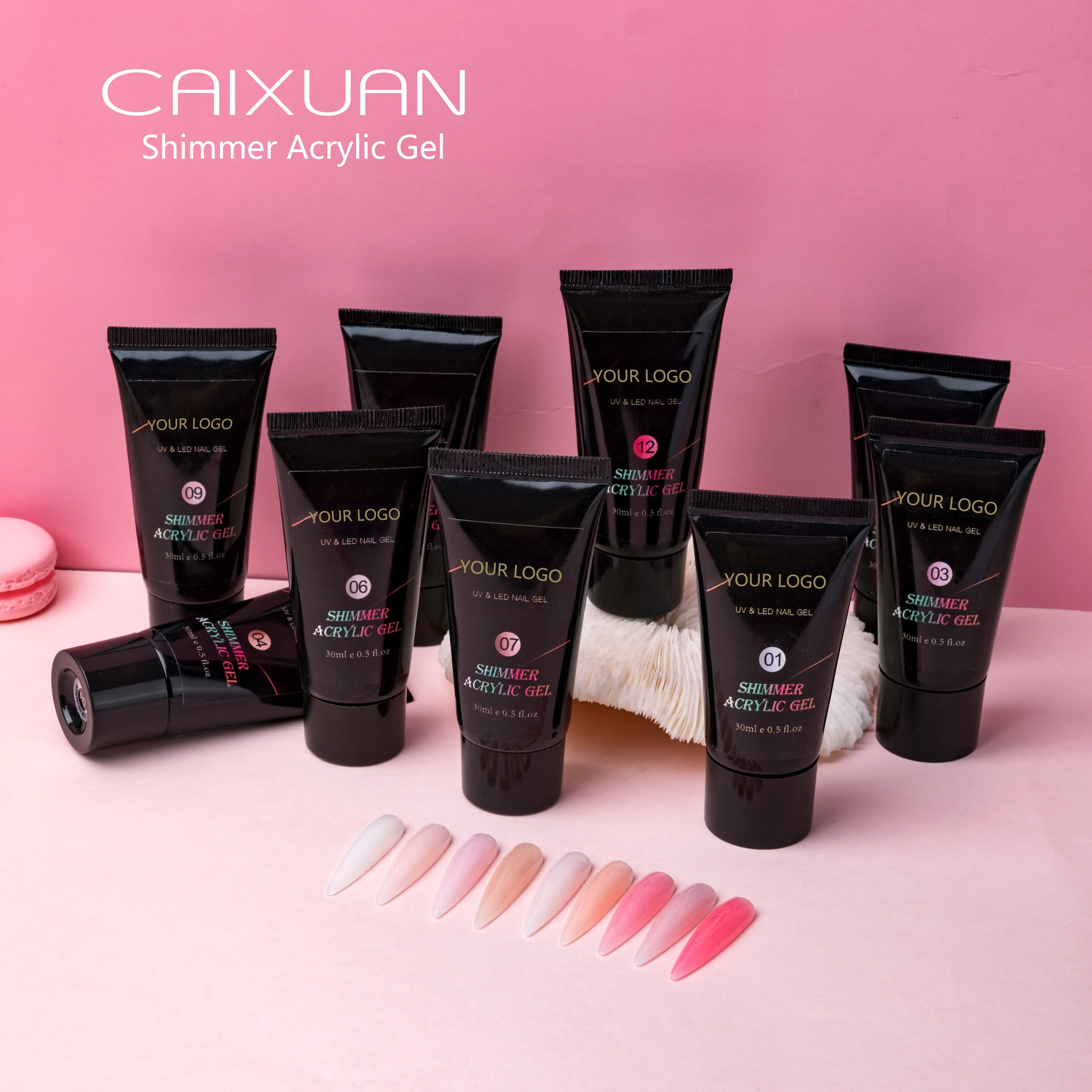 Мерцающий акриловый гель Caixuan для наращивания ногтей упаковка насыпью 1 кг 12 блестящих цветов