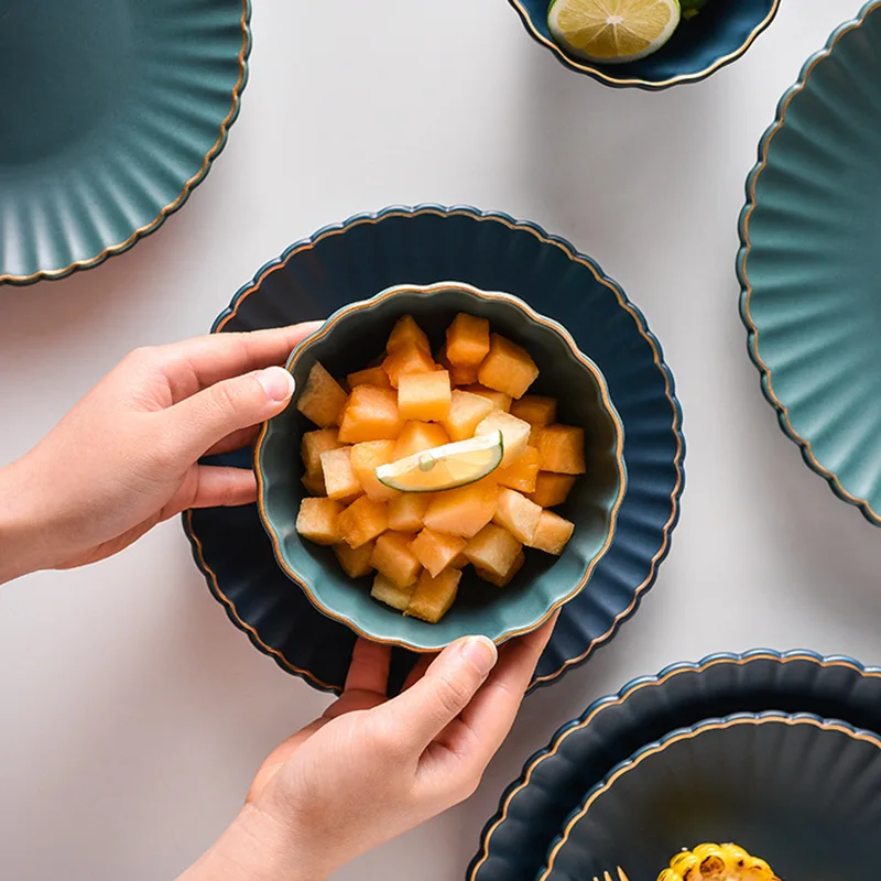 Nordic luxury matte painted Phnom Penh ceramic tableware creative rice bowl dish plate square plate household set wholesale