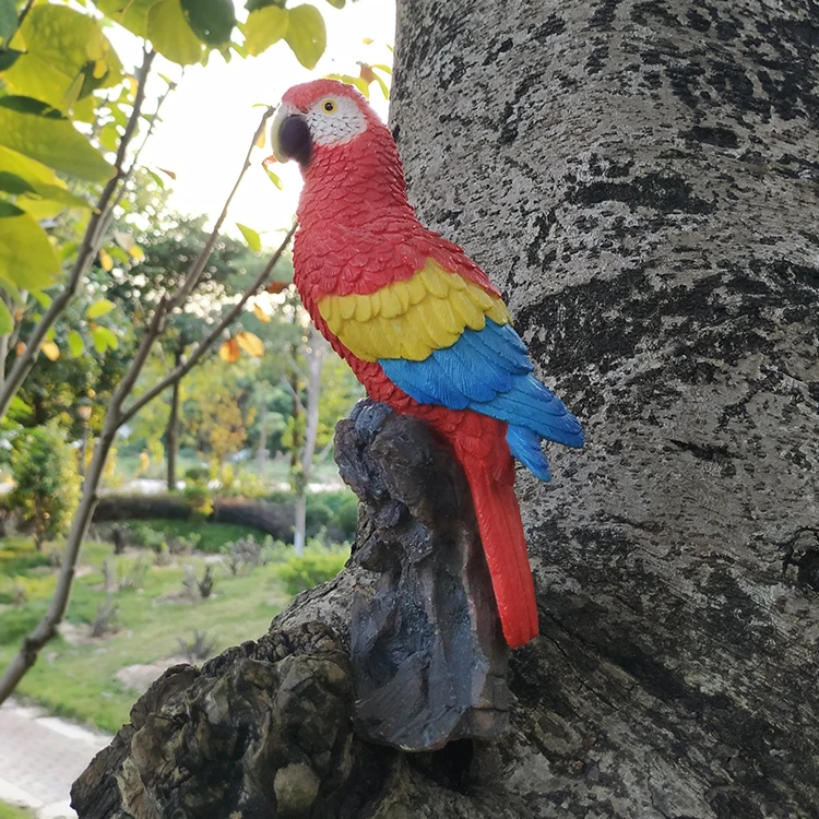 Personalized resin bird figurines tropical decor parrot sculpture, polyresin garden parrot outdoor decor%