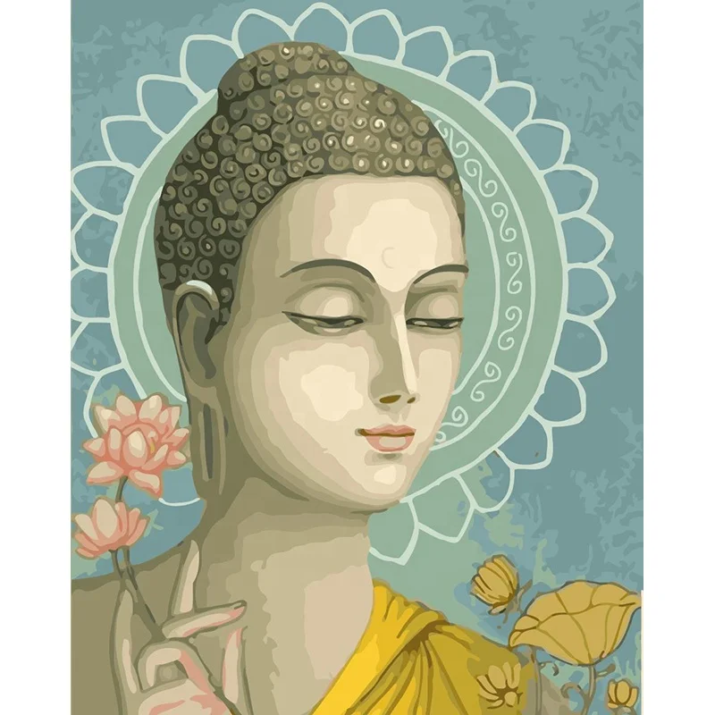 High Quality Decoration Home Buddha Digital Oil Painting by Number With Wooden Frame for Adults