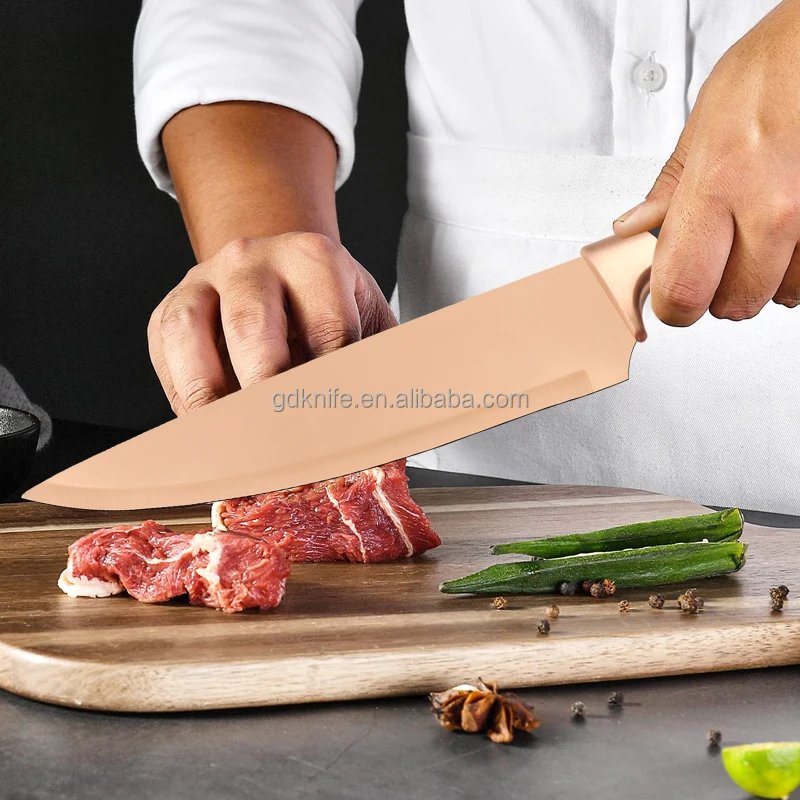 Wholesale New Design New Super Sharp 5 Pcs Household Kitchen Cooking colorful titanium blade stainless steel Knife Set