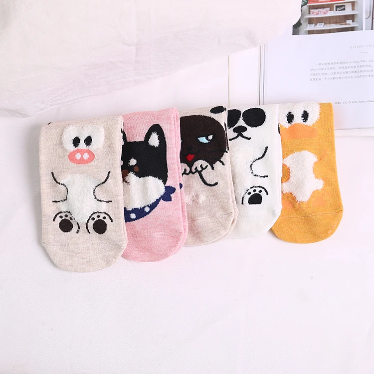 five color casual cartoon  socks ladies lovely  cotton socks custom socks logo