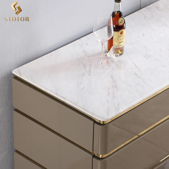 luxury modern viola marble console cabinet table  with drawer marble side cabinet console white and gold cabinet storage