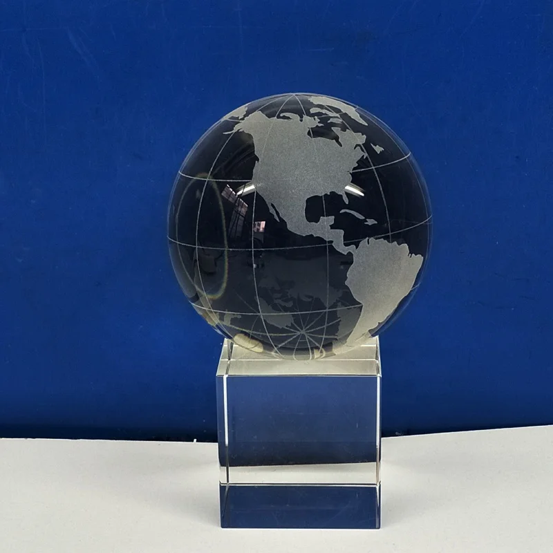 Exquisite blue crystal world globe and base