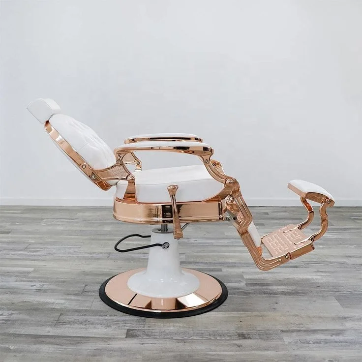 Luxury Antique White Salon Chair Gold Base Barbershop Rotating Barber Styling Chair For Sale