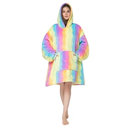 Wholesale Custom hooded flannel sherpa customize oversize sweatshirt wearable TV hoodie blanket