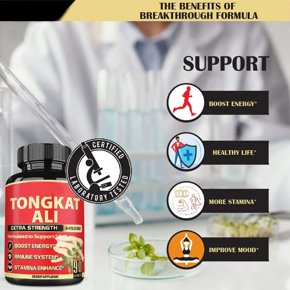 Organic Tongkat Ali Capsules Eurycoma Longifolia Tongkat Ali Root Extract Capsules Supports Stamina & Energy