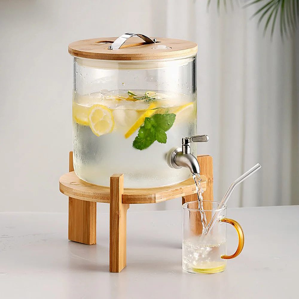 5L/7.5L/10L food grade Borosilicate Glass drink dispenser jar with tap and stand juice glass drinks beverage dispenser