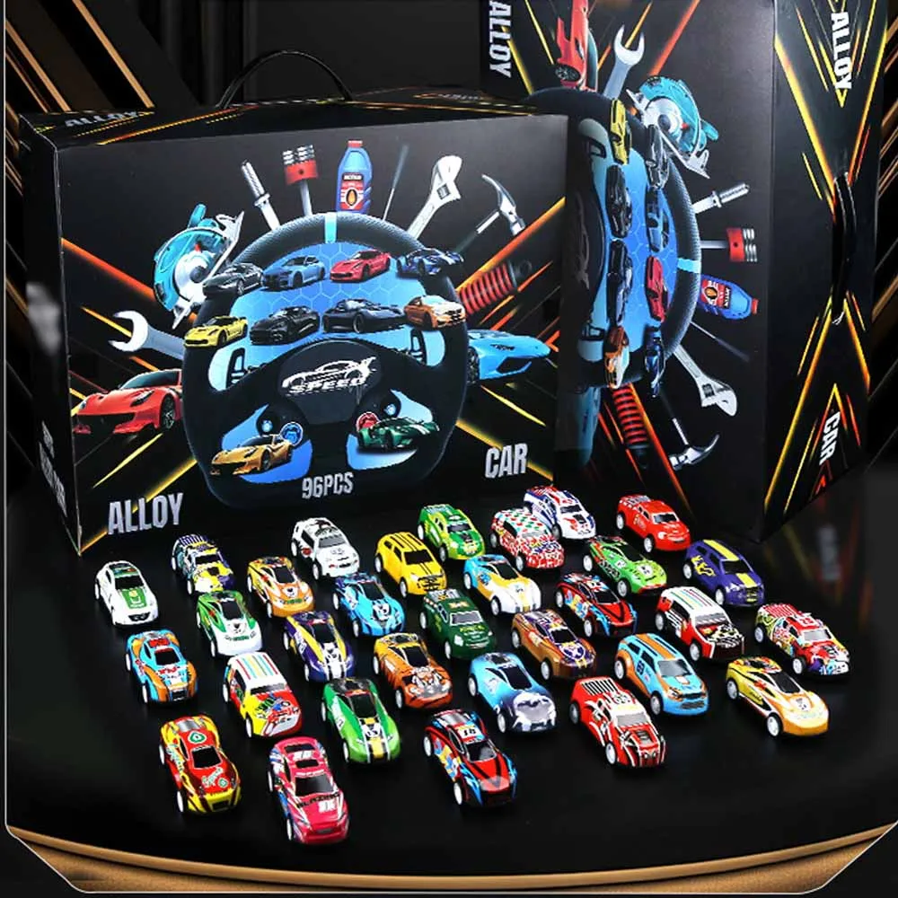 Pack Pull Back Cars 96 pcs Vehicles Car Toys Container Carrier Truck Die Cast METAL ALLOY Toy Cars Set
