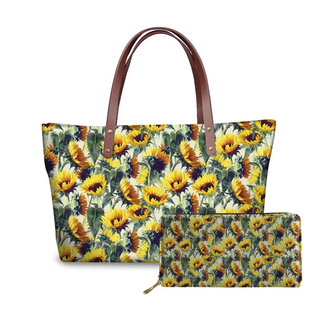 Ladies Shoulder Bags for Women Sunflowers Printing Handbags&Wallet for Females 2pcs/set Top-Handle Bags Travel Bolsa