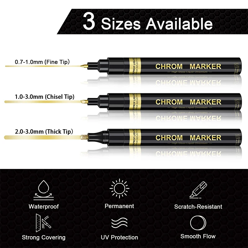 6Pcs Liquid Mirror Chrome Markers Silver & Gold Oil-based Permanent Chrome Mirror Paint Pens for  Marking or DIY Art Projects