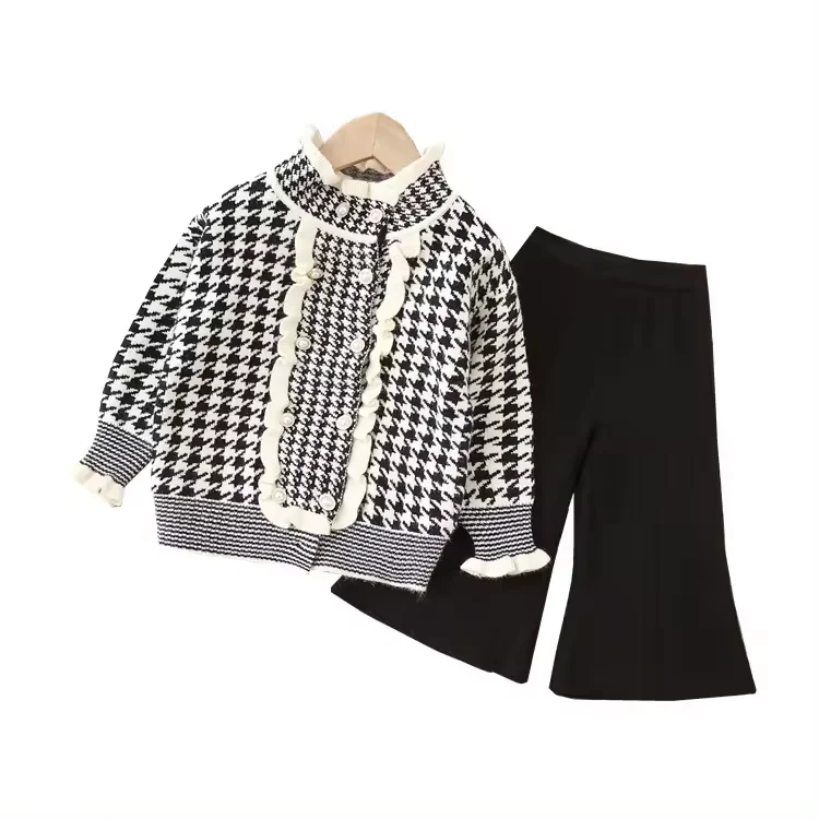 Детский Трикотажный костюм-двойка с клетчатым принтом