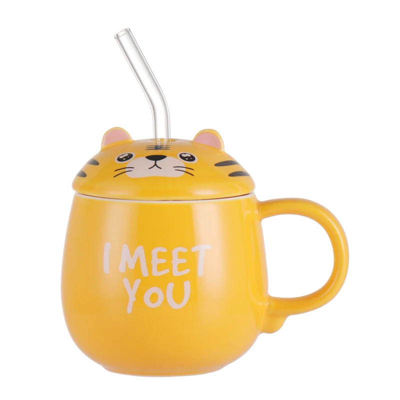 Cute Tiger Coffee Ceramic Cup Couple Mug Milk Water Cup Custom Ceramic Mug with lid