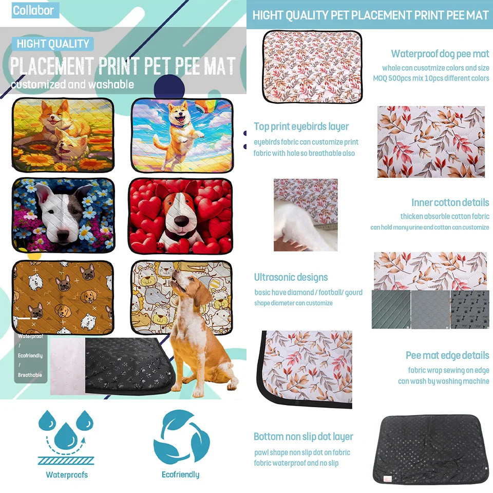 COLLABOR Leak-Proof Washable Dog Pee Mat Soft Eco Friendly Potty Pet Toilet Pad Anti Slip Large Extra Long Dog Pee Pad