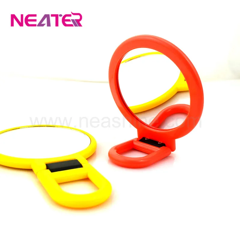 Customized Logo Single Side Makeup Hand held Mirror Plastic Round Foldable Mirrors