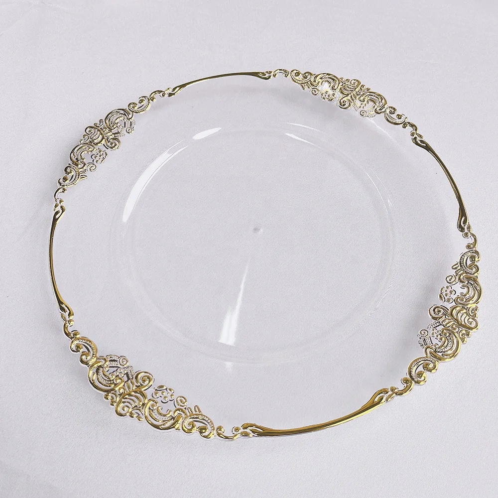 New Hot Sale Electroplating Round 13 Inch Plastic Gold Charger Plates for Wedding