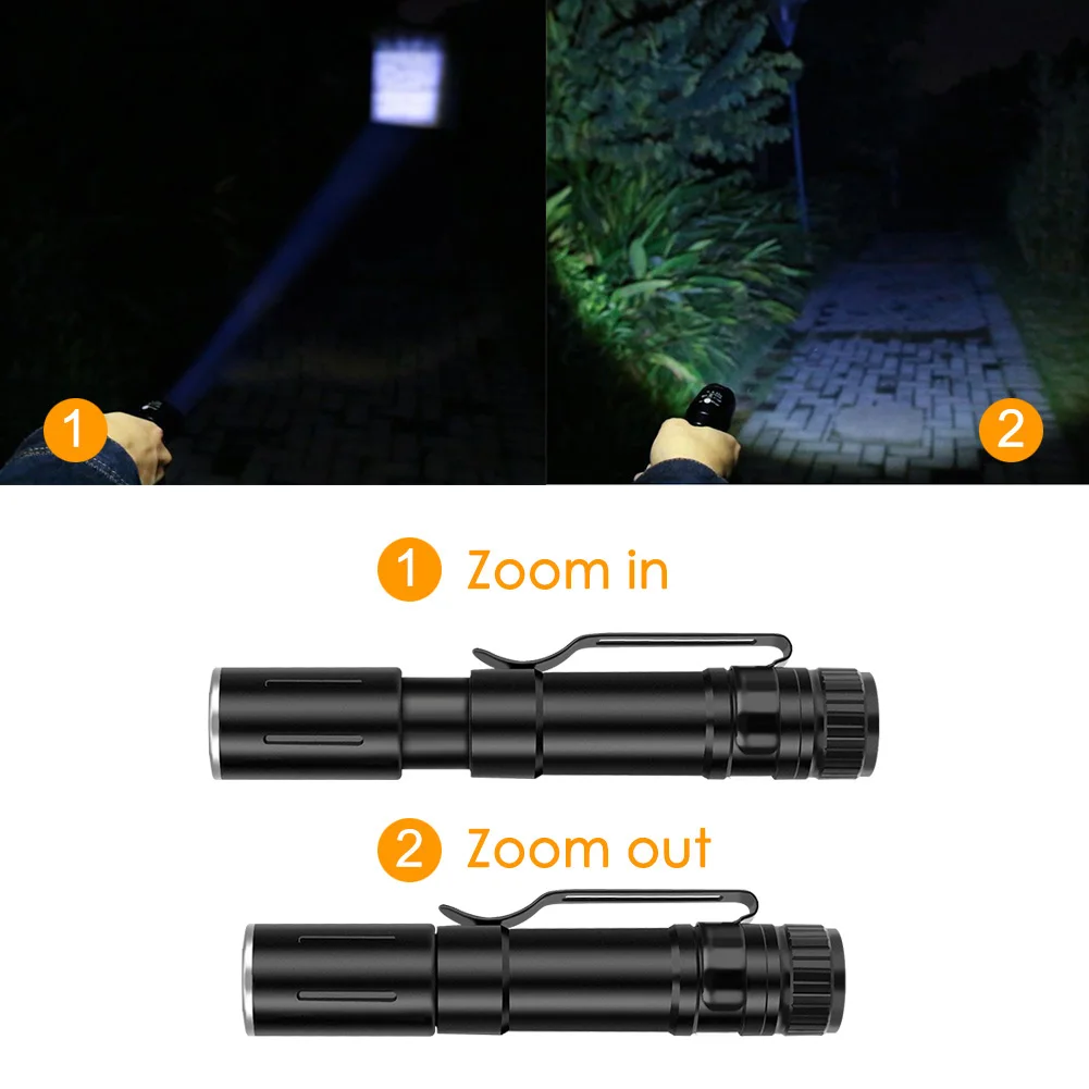 Mini LED Flashlight 3 Mode LED flashlight Torch AAA Adjustable Zoom Focus Torch Pocket Clip Lamp Penlight Waterproof For Outdoor