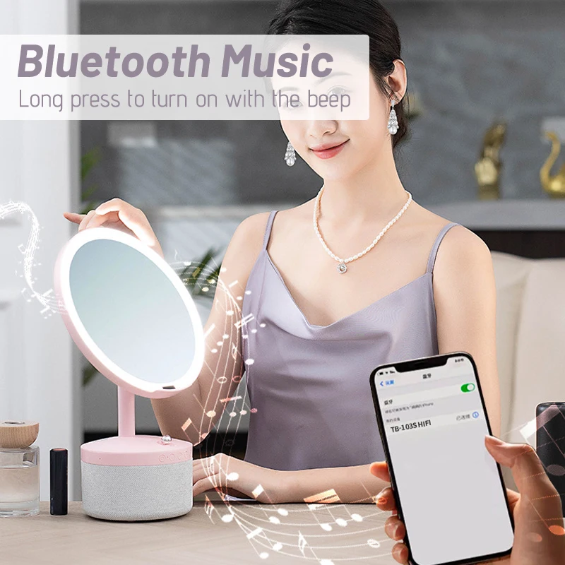 New Design Premium Smart LED Makeup with Bluetooth Speaker and Wireless Charging Features