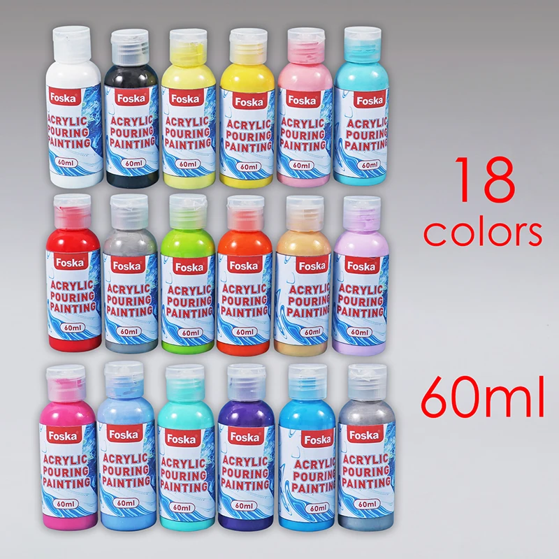 Foska 60ml  18 Colors Acrylic pouring paint Non Toxic Aritists pouring acrylic paint fluid art For Students