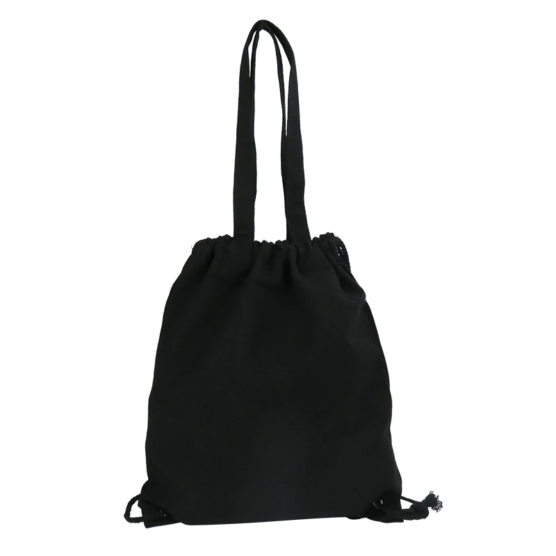 Custom Eco Blank Canvas Cotton Backpack Tote Large Black Muslin Drawstring Bag With Logo Printed