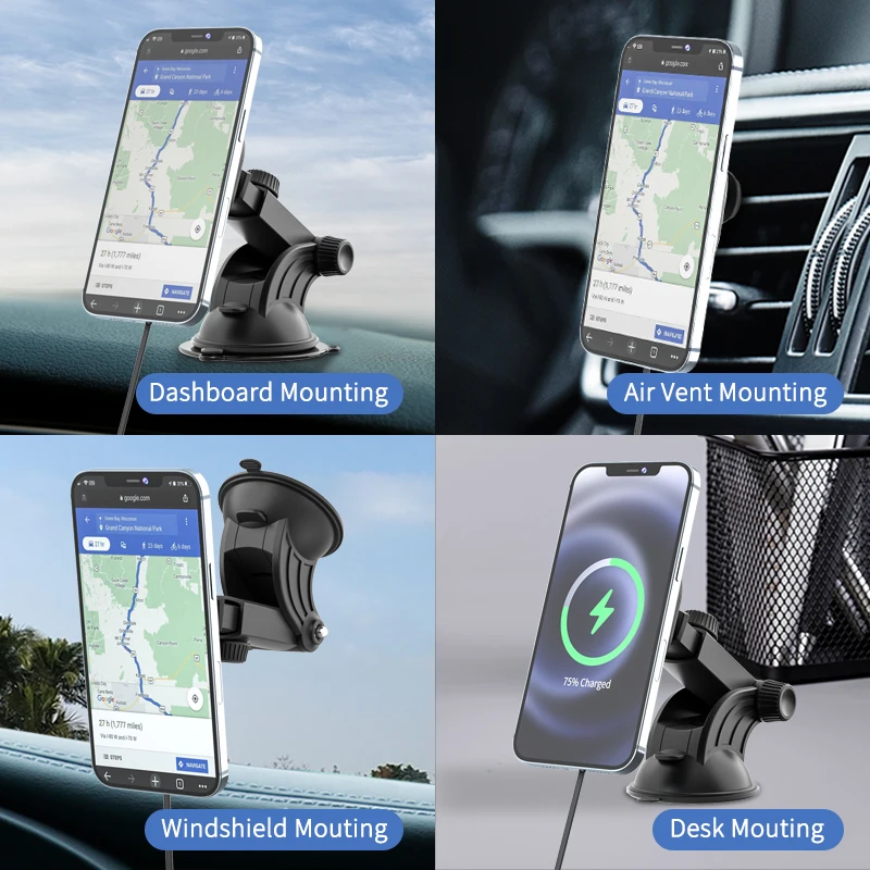 
Amazon Best Seller 15W Fast Mobile Phone Charging Stand Holder For Iphone 12 Wireless Car Charger 