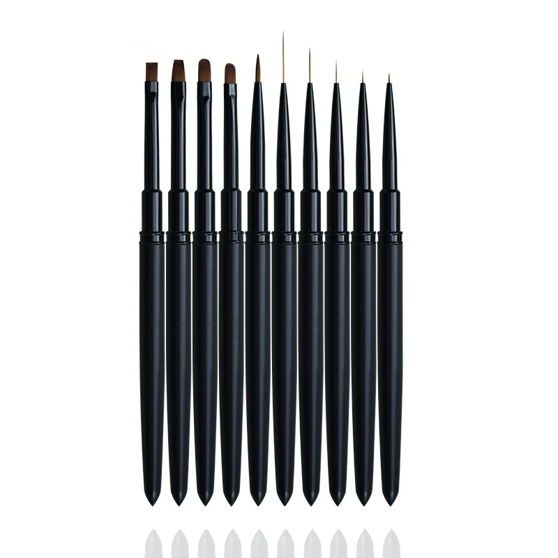Professional Matte Black metal matt handle Silicone Art Dotting Synthetic nylon Nail Brush Set Painting UV Gel liner nail Brush