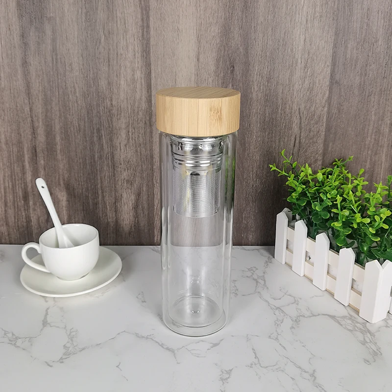Amazon top seller Bamboo Tea Tumbler Glass Water Bottle With Infuser