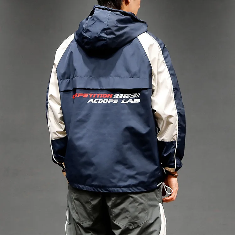 Hot Custom Printed Nylon Waterproof Fall Coat Half Zip Colorblock Windbreaker Jacket