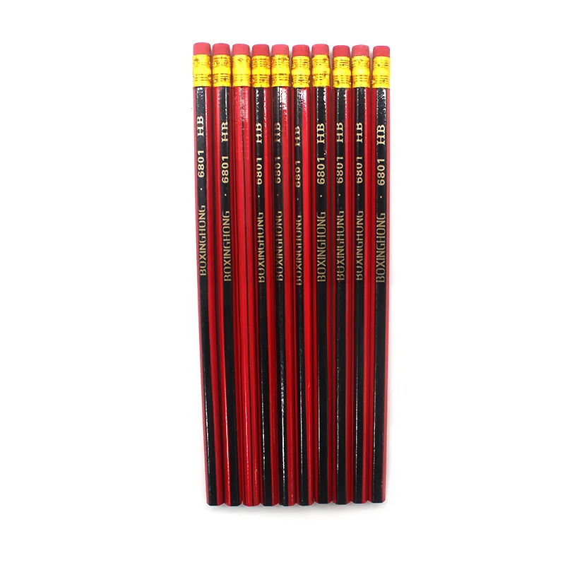 Wholesale HB  Hexagonal  triangle round Black Red Classic Wood Pencil Student Pencil with Eraser BOX