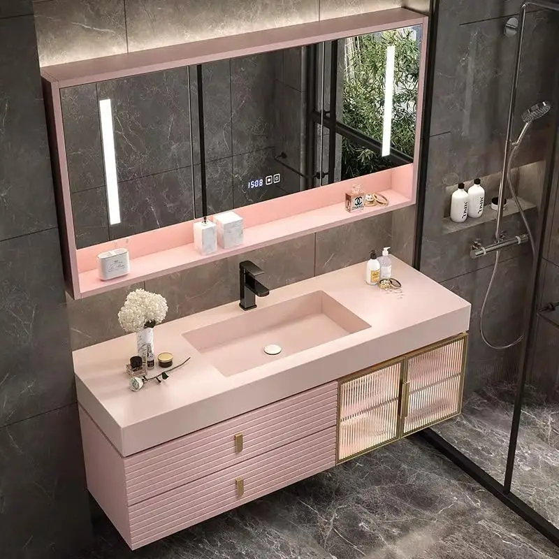 New Arrival factory price Pink Home Style Bathroom Vanity Wood Living Room Cabinets Decorative Wood Furniture
