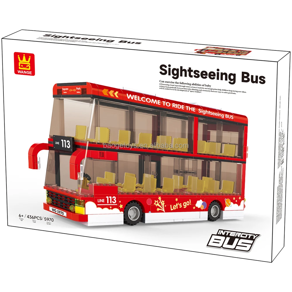 Wange citi Double Deck Tour Bus Blocks Toys For Kids creativity bricks to children sliding car city block set