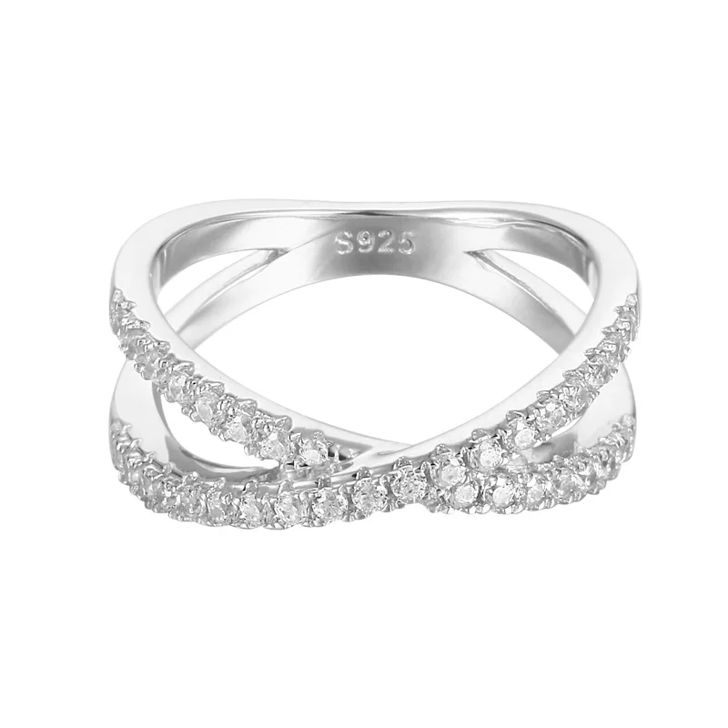 Costume Fashion Jewelry 925 Sterling Silver Ring CZ Bead Paved Infinity Ring for Women