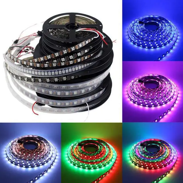 Black/White PCB WS2812 IC pixel led strip 30/60/74/96/144 leds/m ,IP30/IP65/IP67 addressable rgb led strip 5v