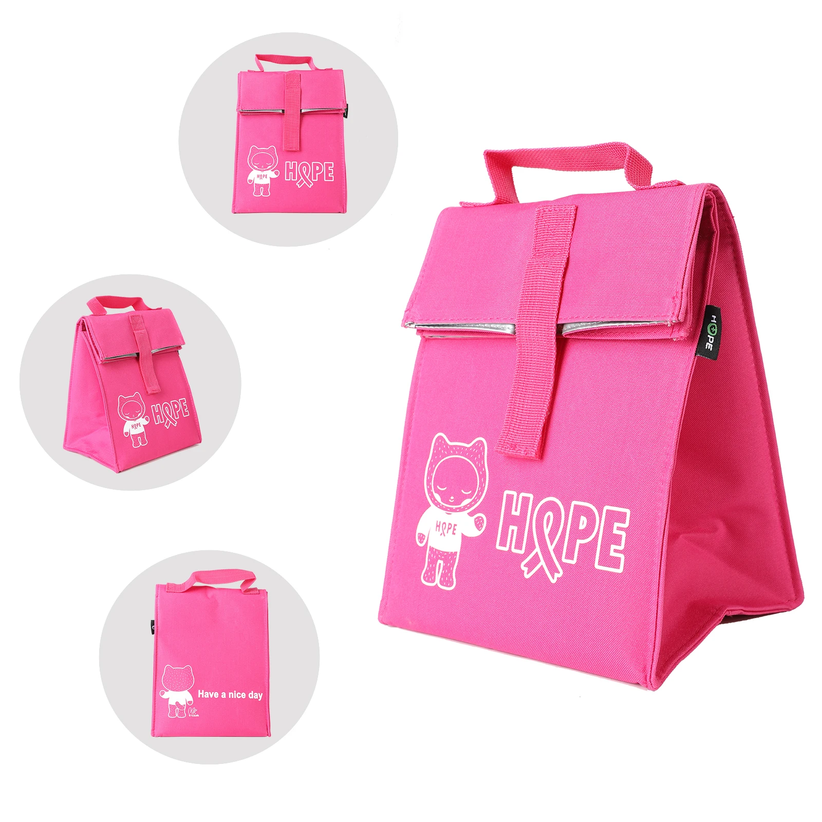 Customizable cute portable milk cake food tote children roll cooler 600d polyester  polyester thermal  lunch box bag