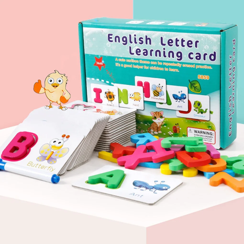 Kids Alphabet Letter Learning Cards Set 26 English Letters Spelling Card Baby Preschool Early Word Cognitive Toys