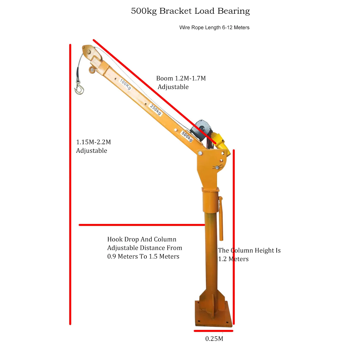 High Quality 500kg Car Mounted Crane Mini Crane With 12v 24v Electric Winch
