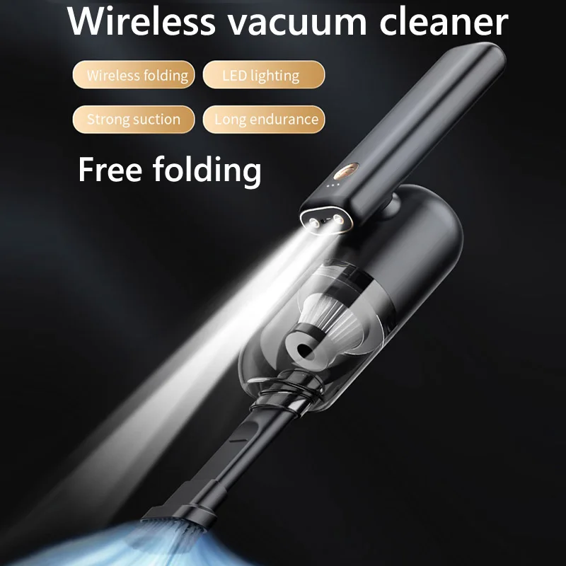 Folding Rotation Strong Suction Led Lighting 6000Pa Powerful Handheld Rechargeable Portable Cordless Car Vacuum Cleaner