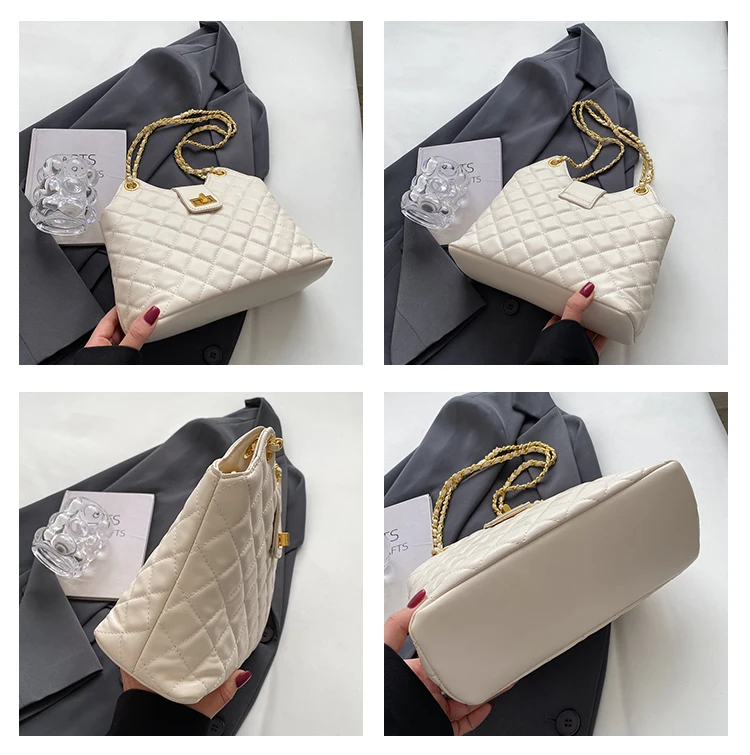 Luxury 2023 Chain Shoulder Bags Leather Handbag Single Lady Handbag for Girls Designer Lattice with Hasp Polyester for Women